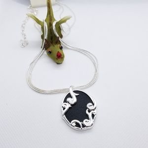 Silver Tone Jet Layered Pendant & Earrings